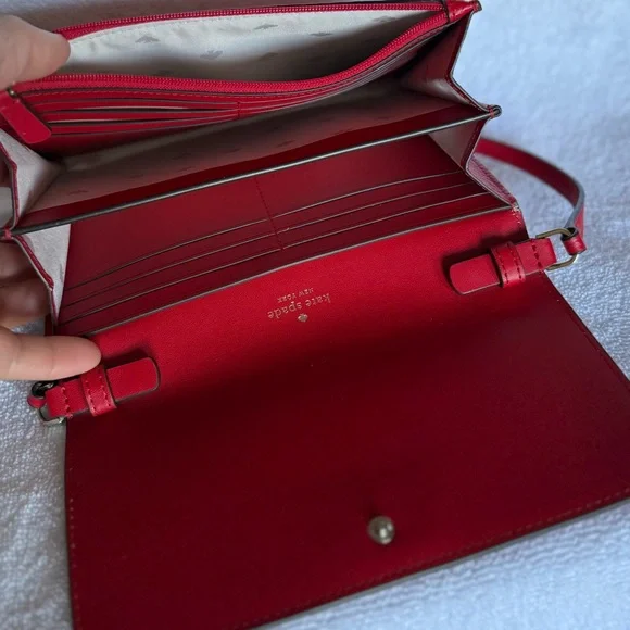 Kate Spade Harlow Wallet On A String Red Pebbled Leather Crossbody NWOT - Picture 7 of 9